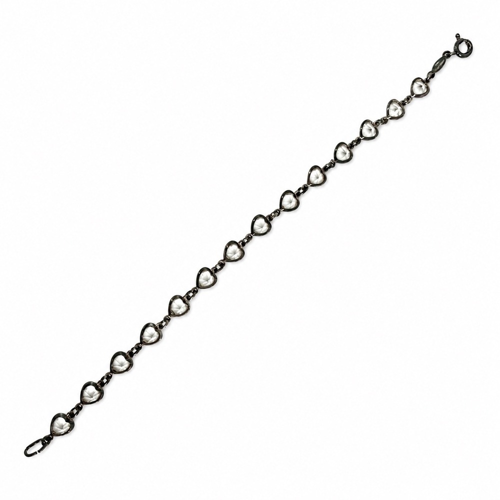 Vintage GIESSE SPA Italy 925 Sterling Silver Faceted Heart Link Bracelet – 7"